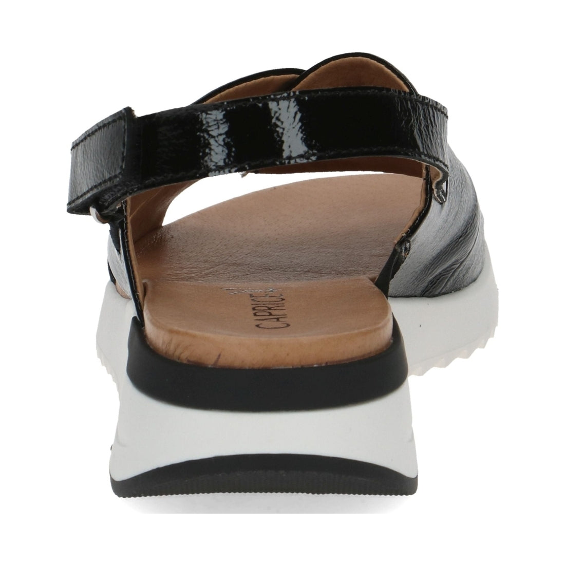 Caprice womens black naplak casual open sandals | Vilbury London