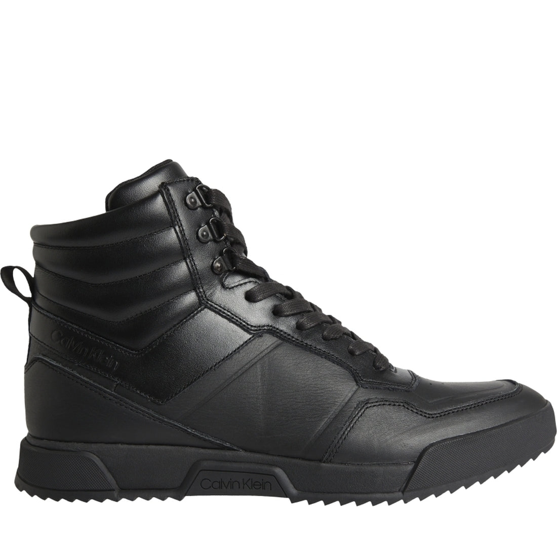 Calvin Klein mens Triple Black high top lace up lth mix | Vilbury London