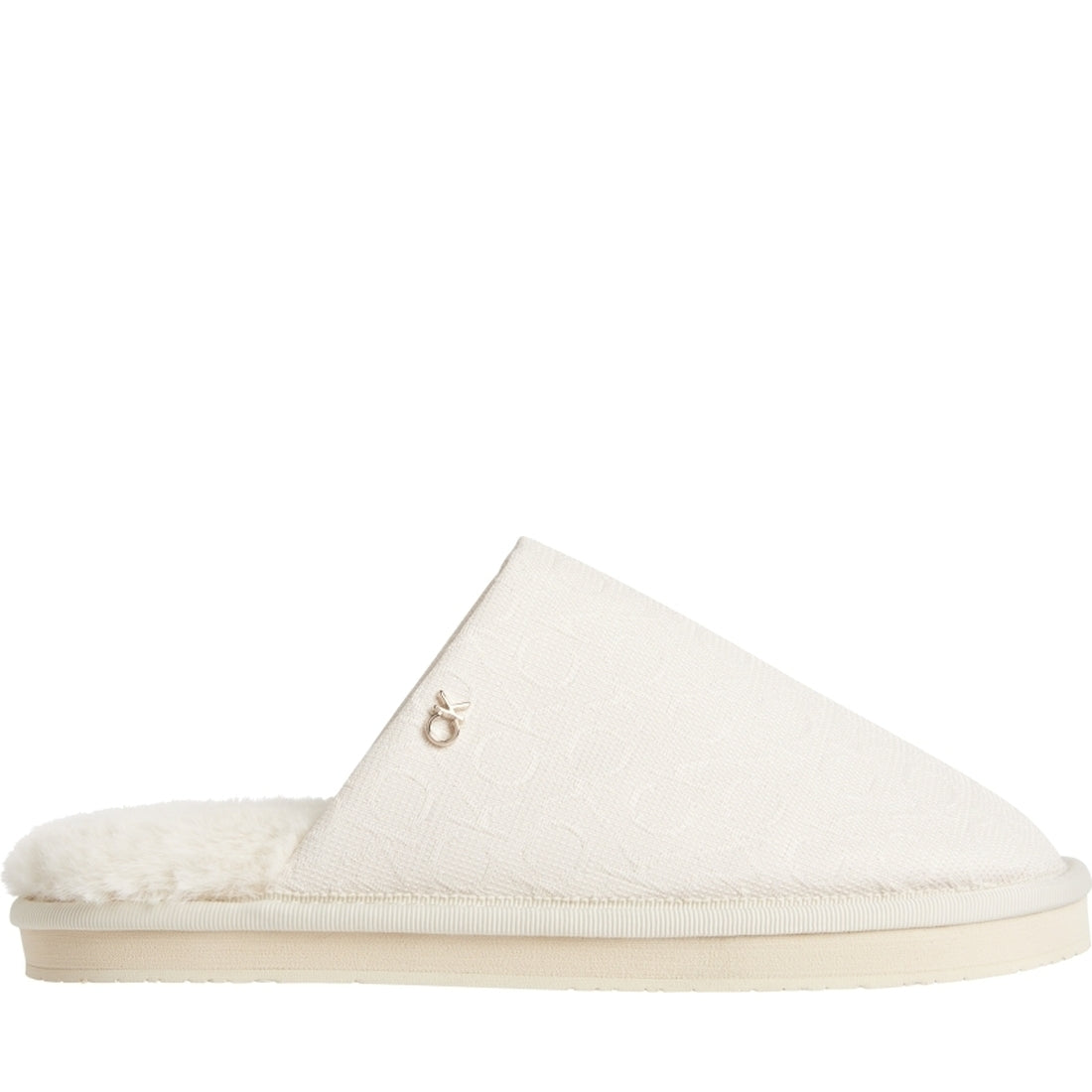 Calvin Klein womens Neutral Mono slipper flatform mule w/hdw-jq | Vilbury London