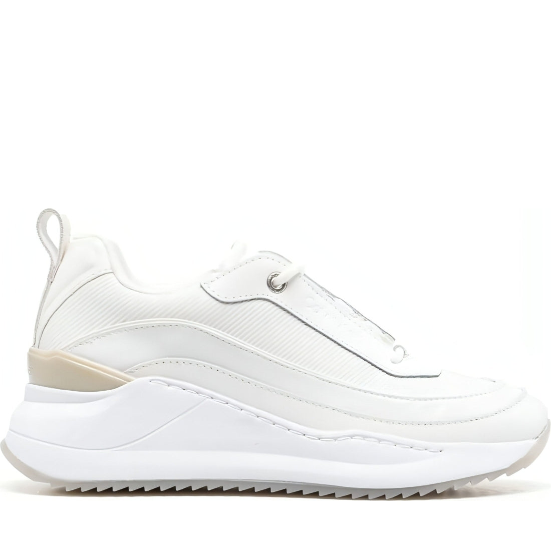 CALVIN KLEIN womens white, gray internal wedge lace up trainers | Vilbury London