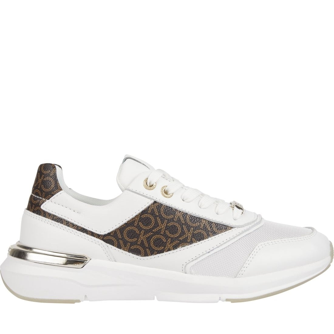 Calvin Klein womens white, brown mono flexi runner mono sport shoe | Vilbury London