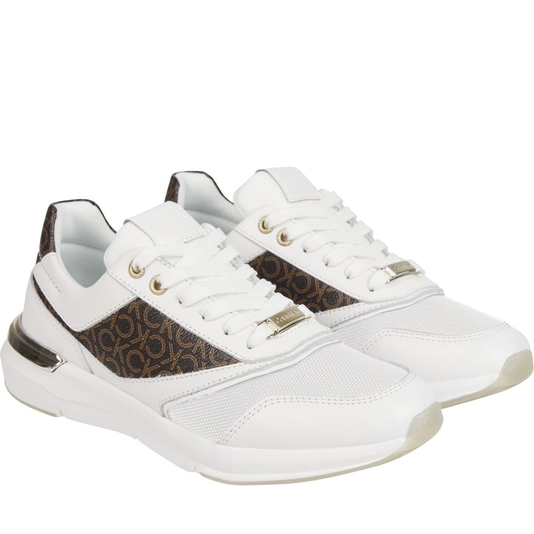 Calvin Klein womens white, brown mono flexi runner mono sport shoe | Vilbury London