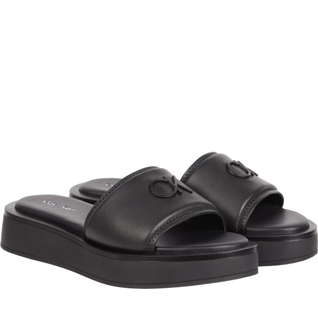 Calvin Klein womens ck black dress flatform slippers | Vilbury London