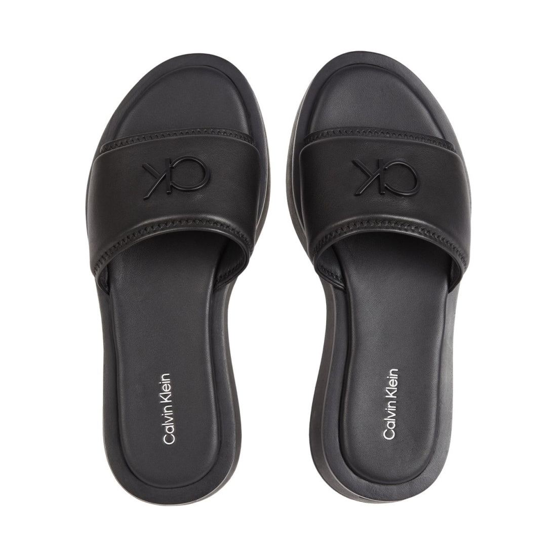 Calvin Klein womens ck black dress flatform slippers | Vilbury London