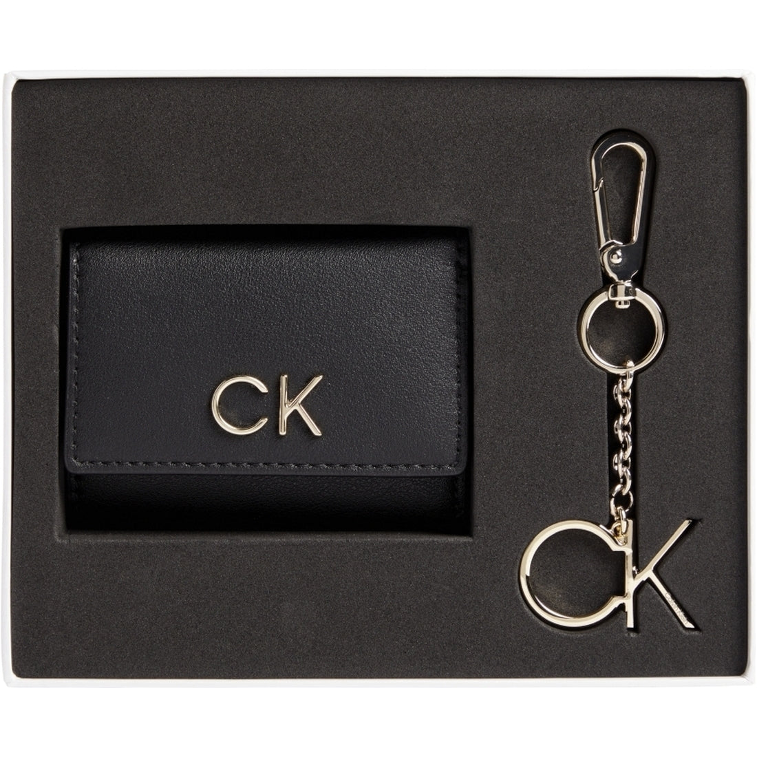 Calvin Klein womens Black re-lock trifold xxs key fob wallets | Vilbury London