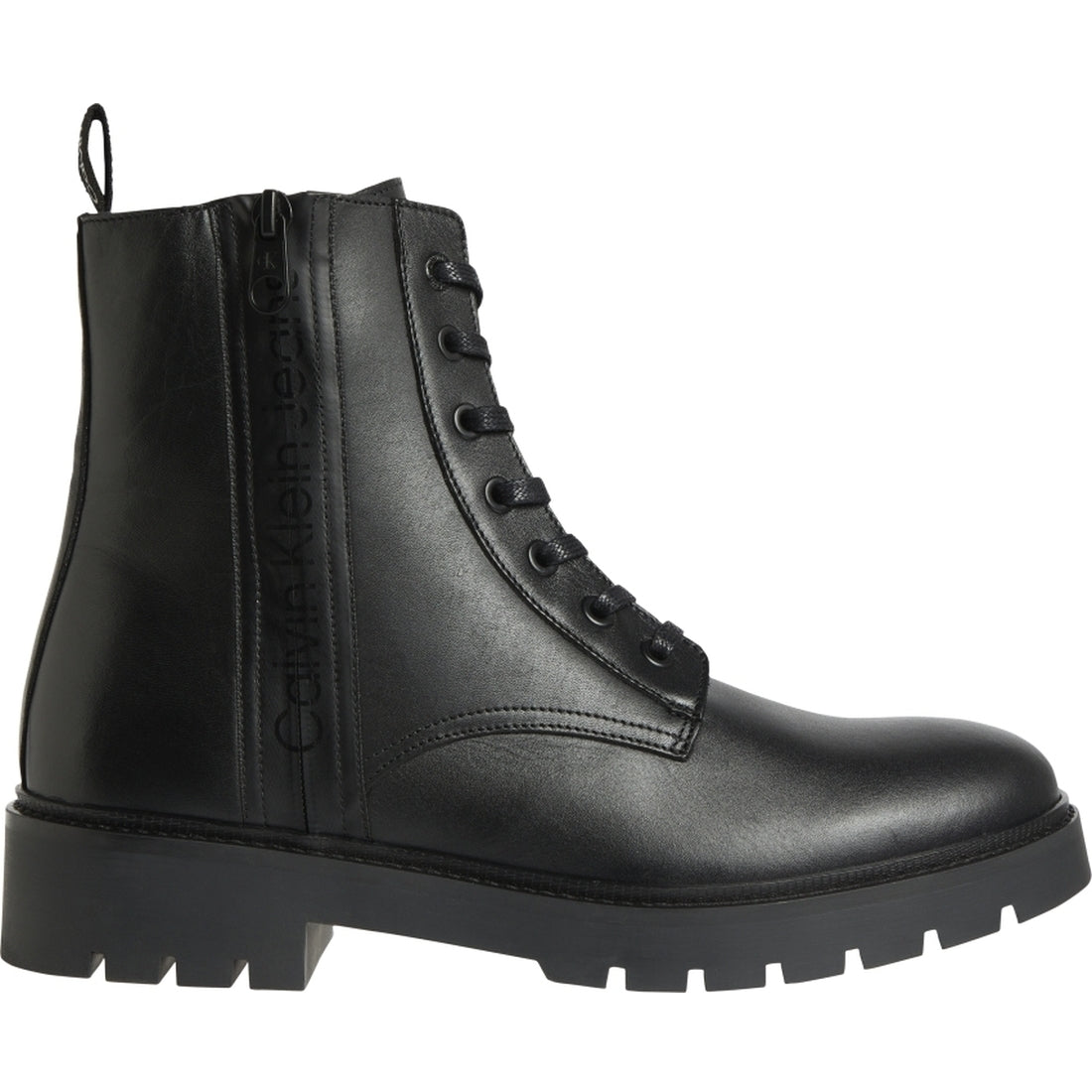 Calvin Klein mens Black combat mid laceup boot w zip | Vilbury London