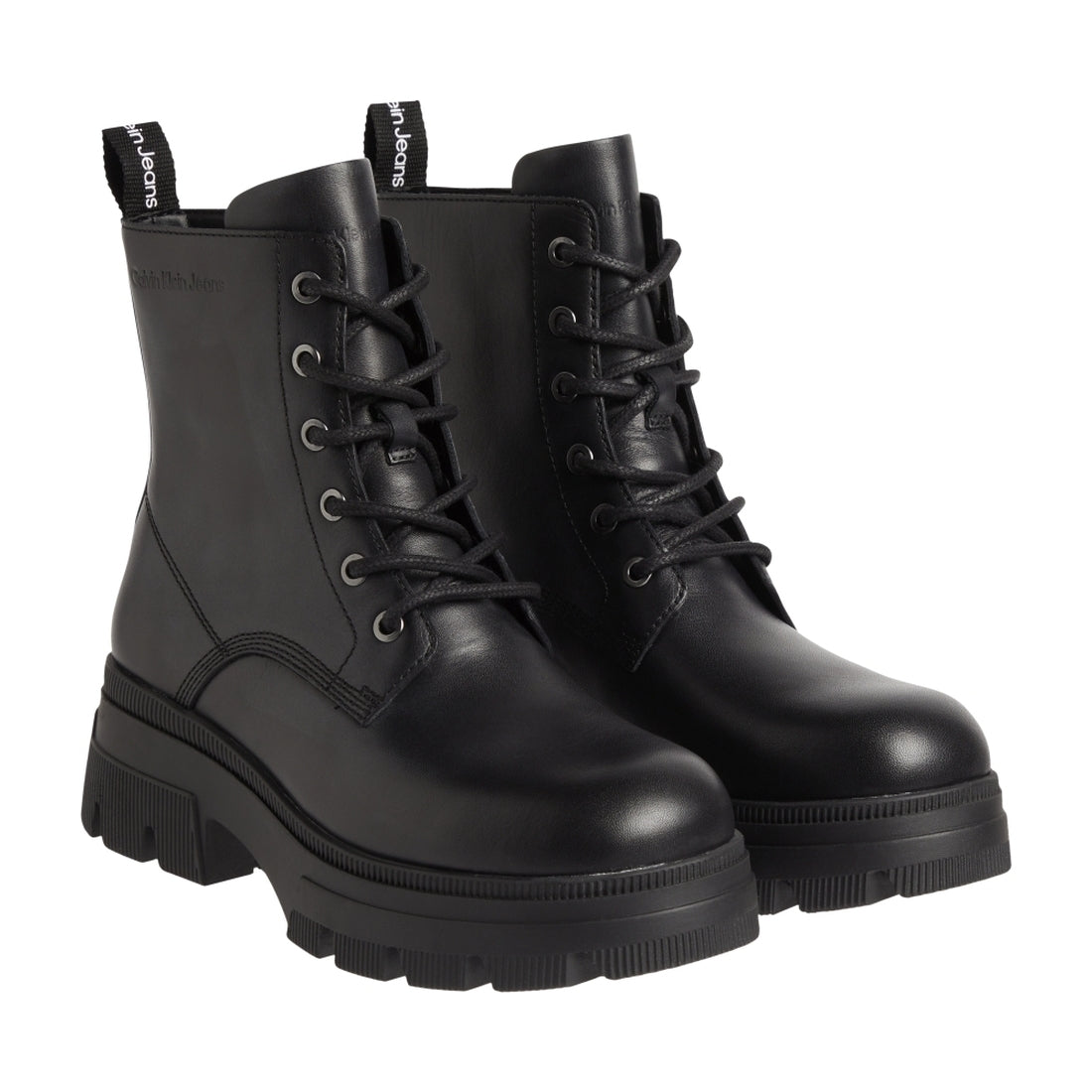 Calvin Klein womens Black chunky combat laceup boot | Vilbury London