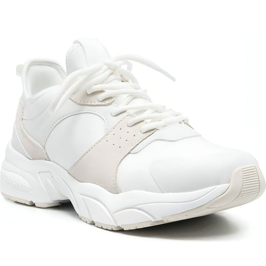 CALVIN KLEIN JEANS womens white, ivory retro tennis sow trainers | Vilbury London