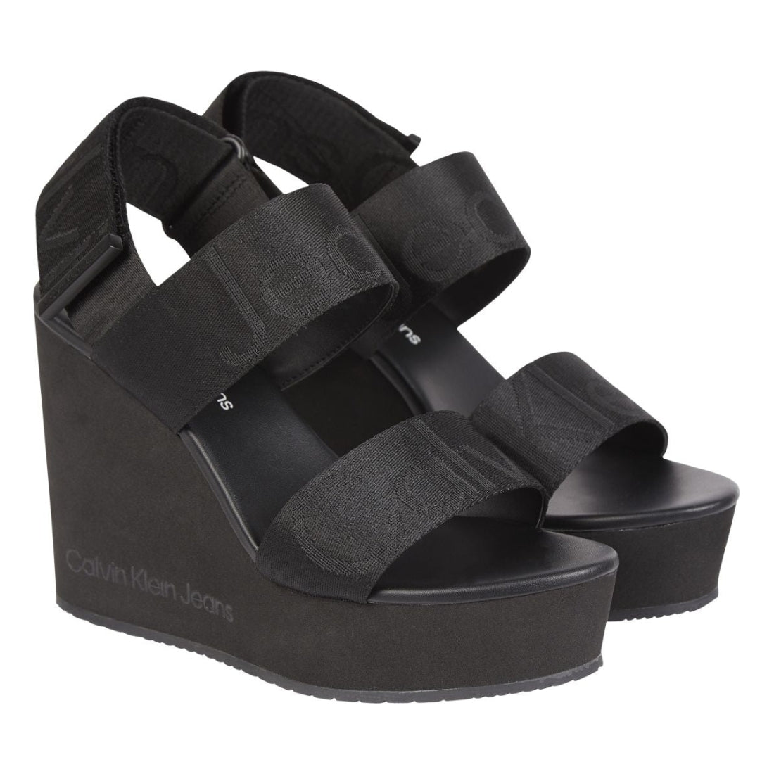 Calvin Klein Jeans womens black wedge sandal webbing | Vilbury London