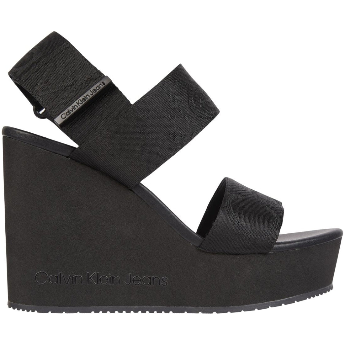 Calvin Klein Jeans womens black wedge sandal webbing | Vilbury London