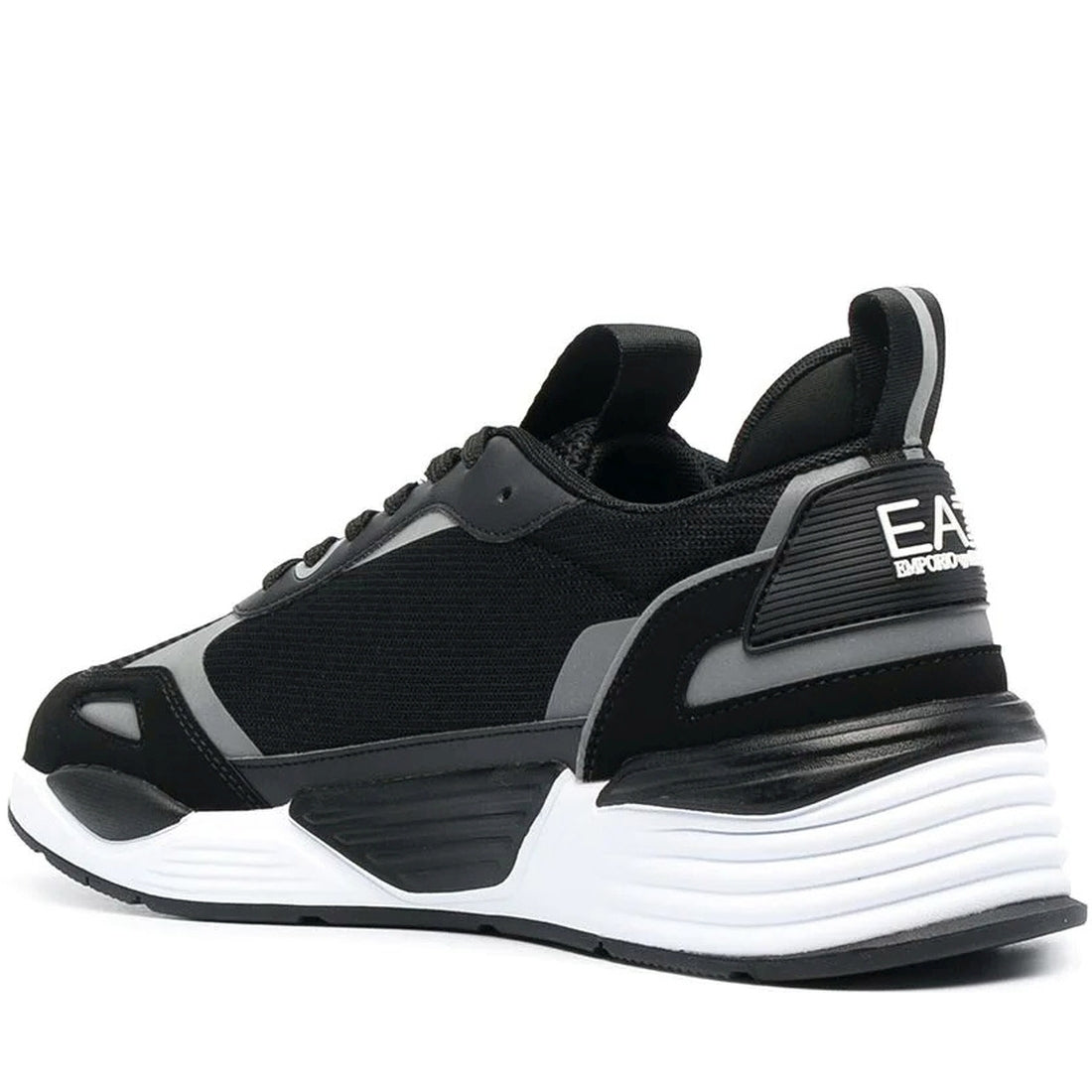 EA7 Womens black silver casual closed sneaker | Vilbury London