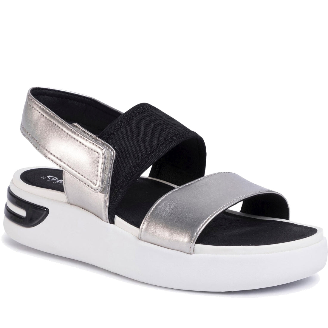 Geox Womens silver black casual open sandals | Vilbury London