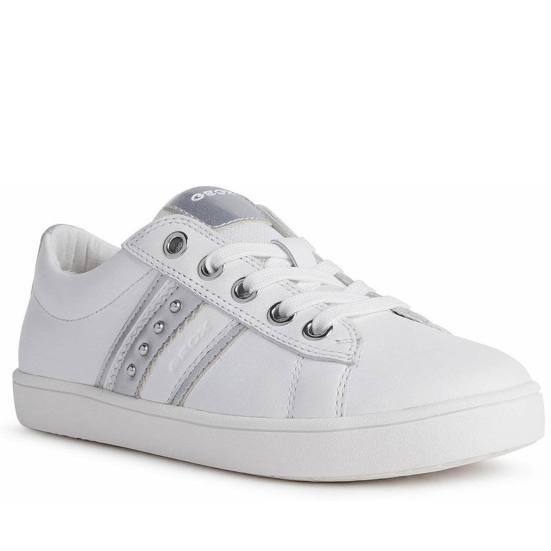 Geox Girls White Silver kathe shoes | Vilbury London