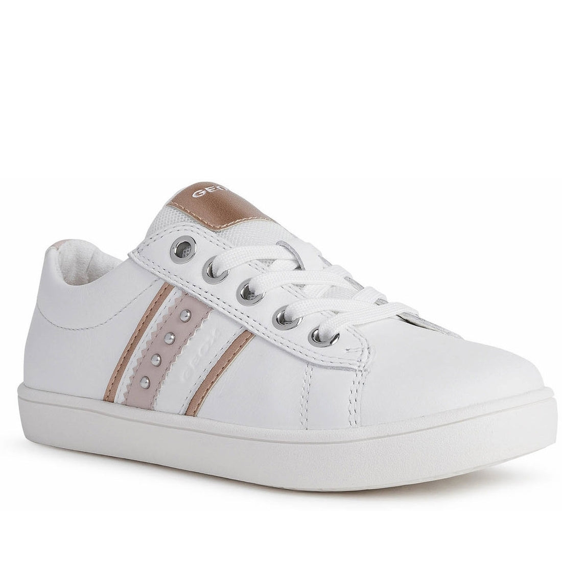 Geox Girls White Lt Rose kathe shoes | Vilbury London