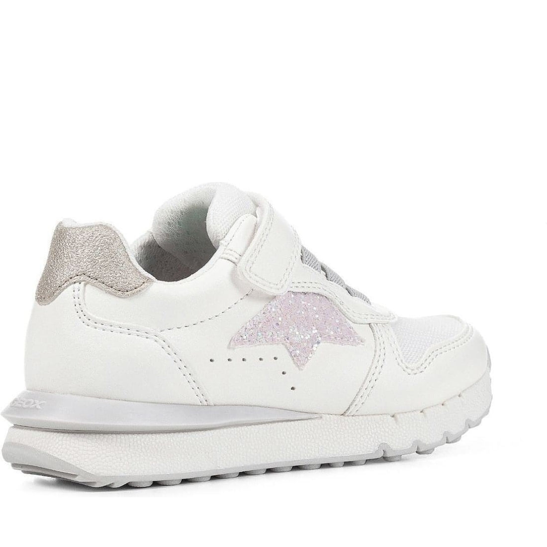 Geox girls white, pink fastics sport shoes | Vilbury London