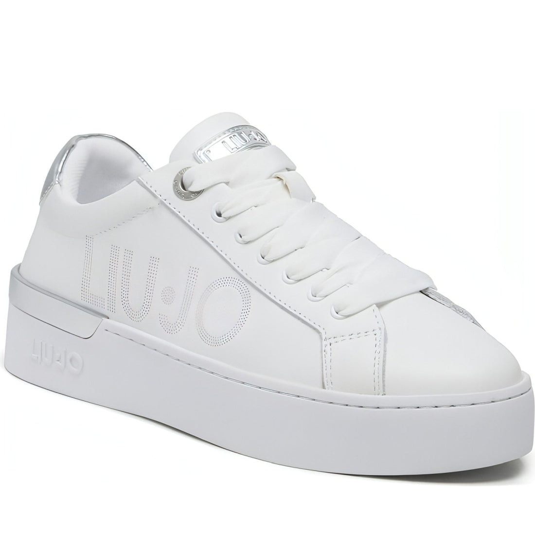 Liu Jo womens metalli white, silver silvia 65 trainers | Vilbury London