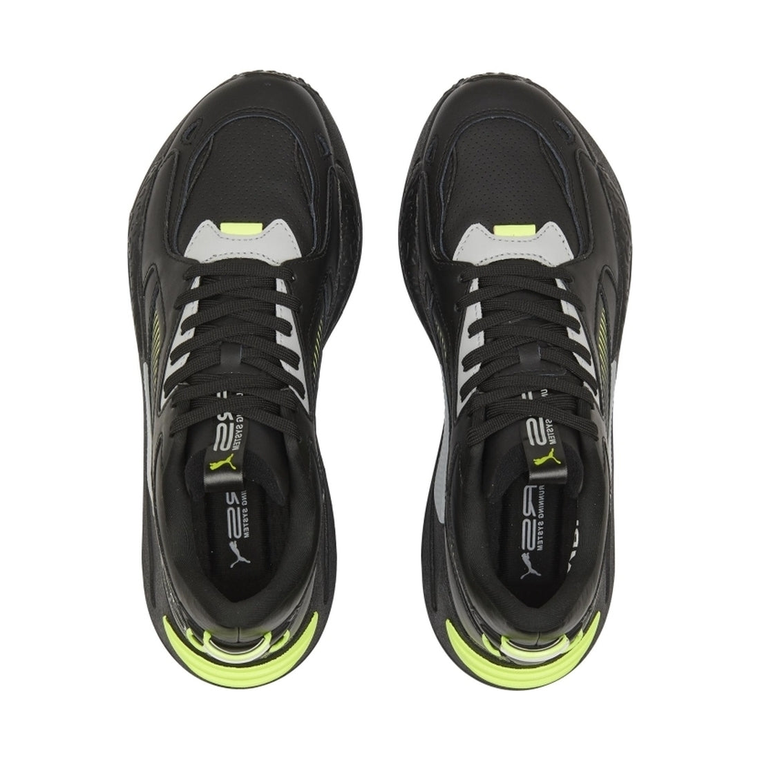 Puma mens Black Lime Squeeze rs-z lth trainers | Vilbury London