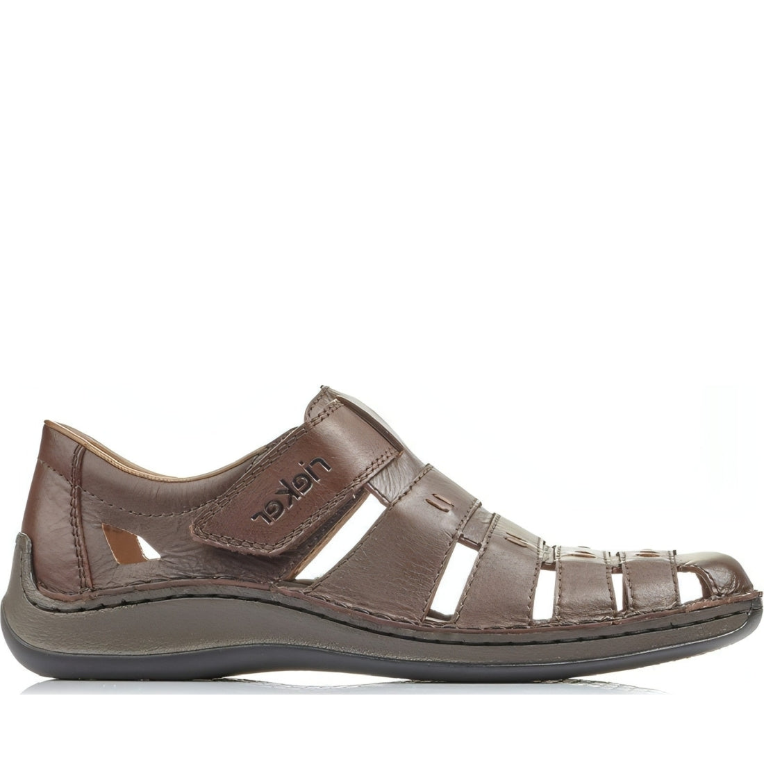 Rieker mens brown casual part-open sandals | Vilbury London