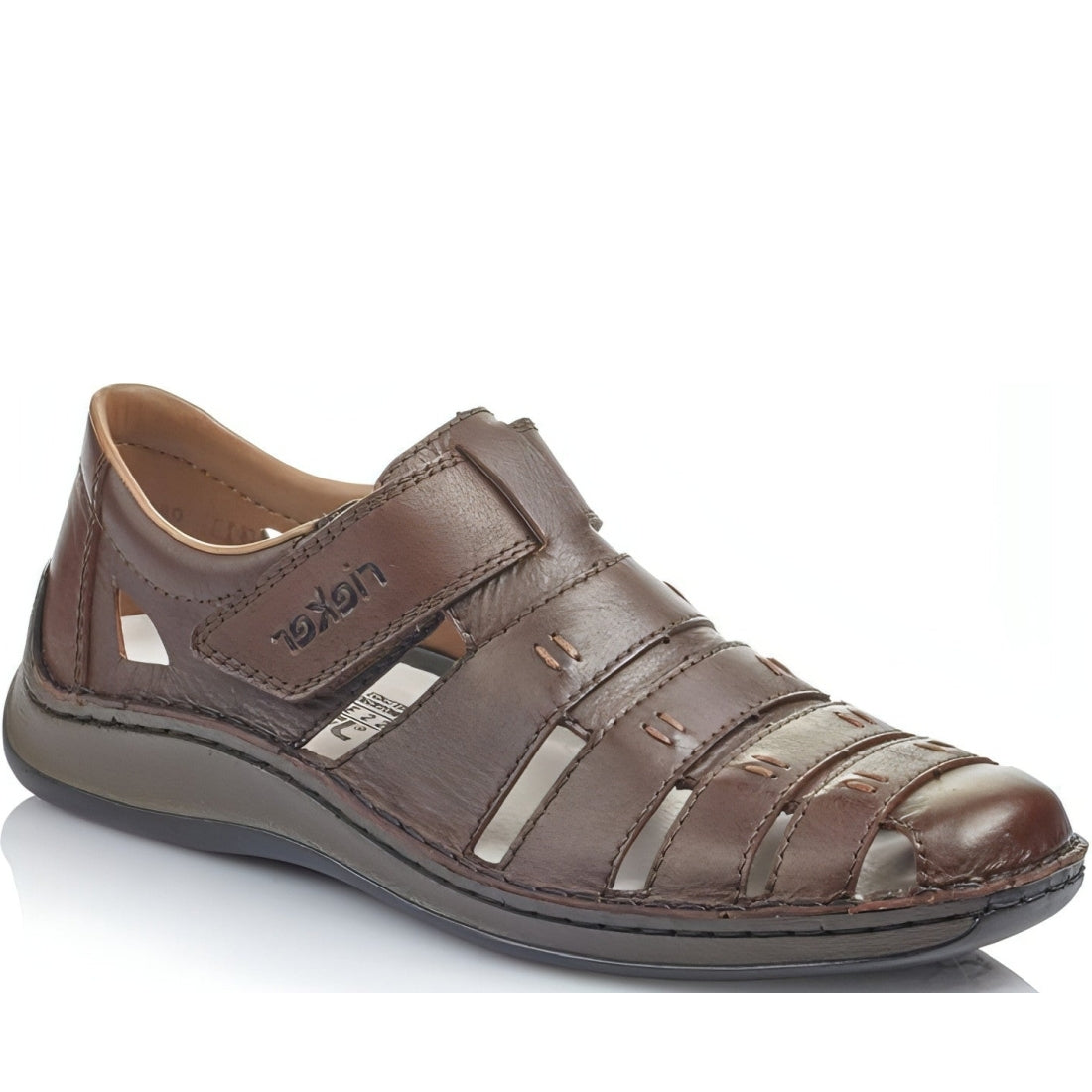 Rieker mens brown casual part-open sandals | Vilbury London