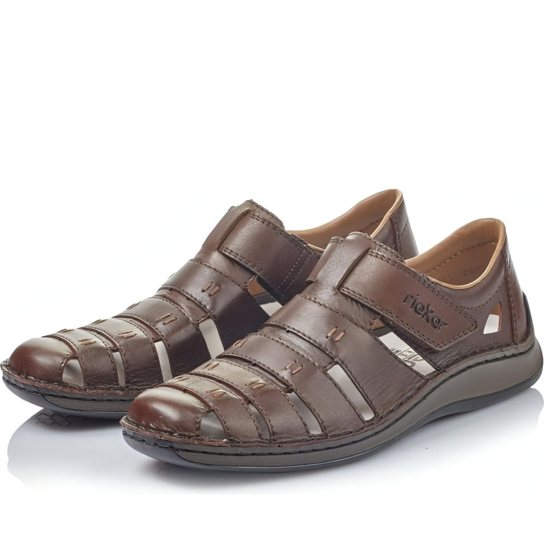 Rieker mens brown casual part-open sandals | Vilbury London