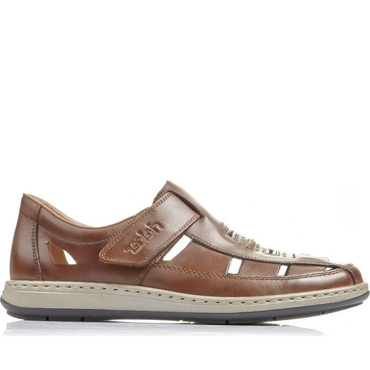 Rieker mens brown casual part-open sandals | Vilbury London