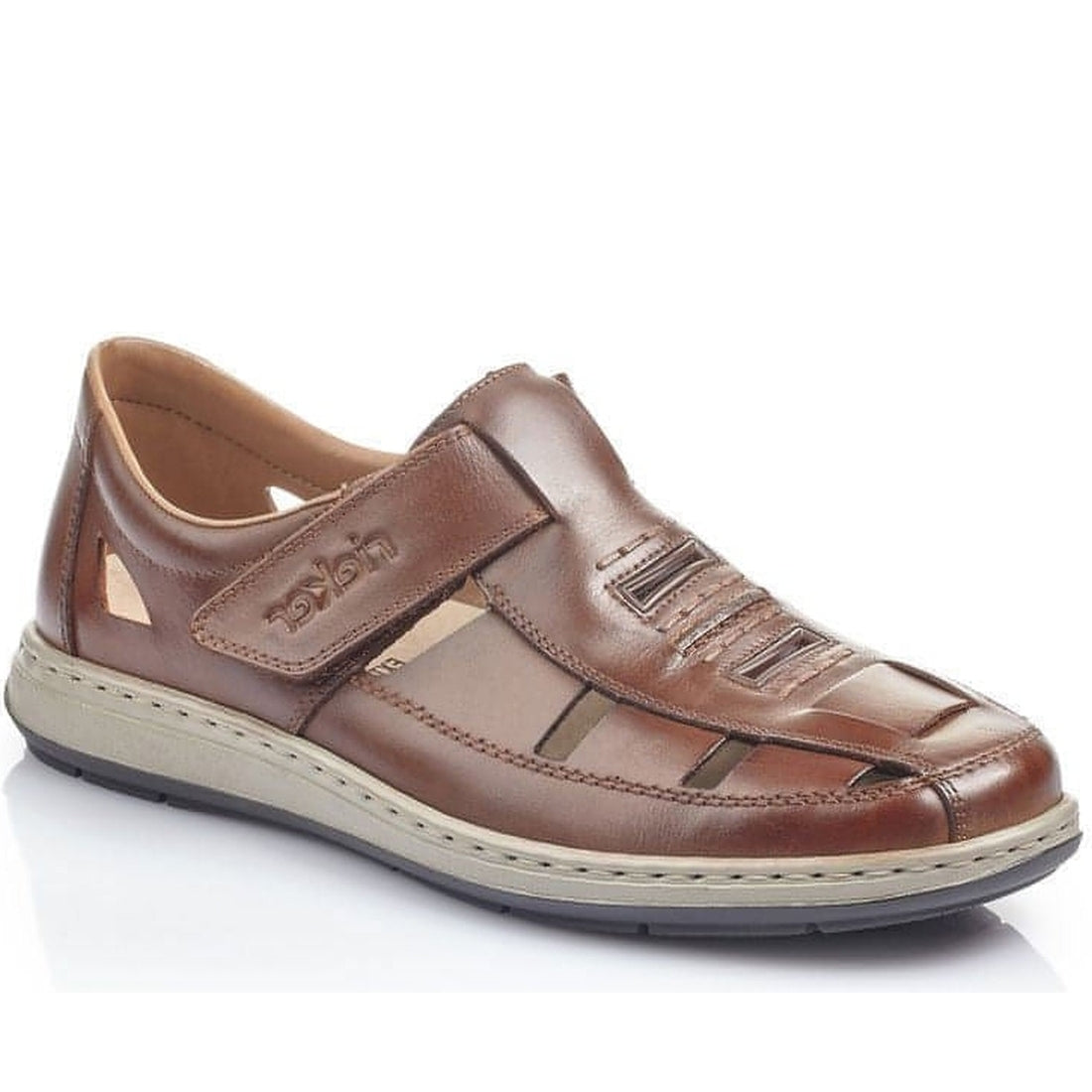 Rieker mens brown casual part-open sandals | Vilbury London