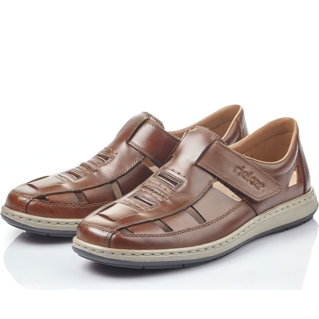 Rieker mens brown casual part-open sandals | Vilbury London
