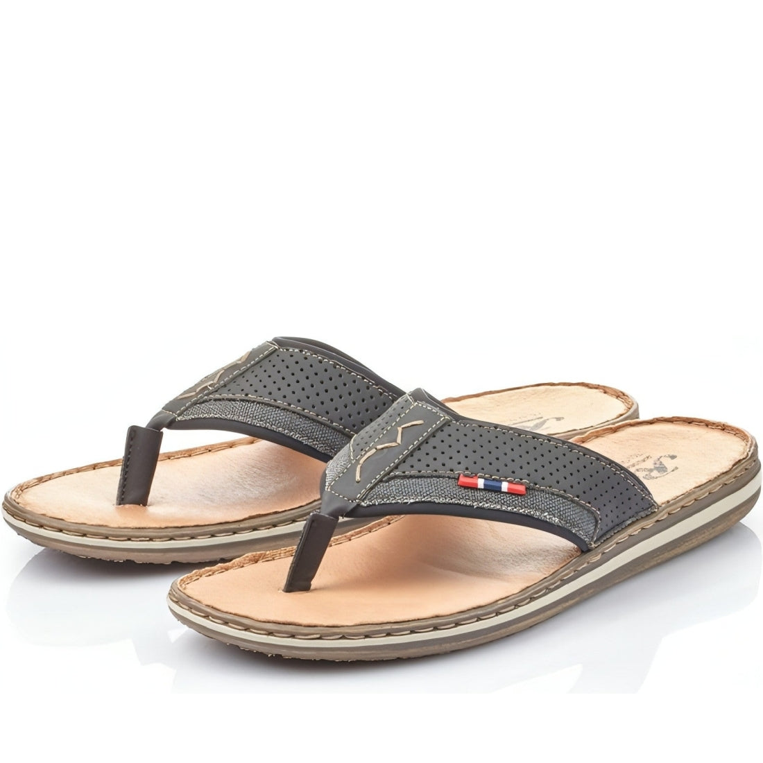 Rieker mens black casual open flip-flops | Vilbury London