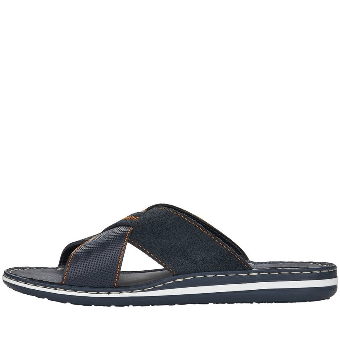 Rieker Mens navy casual open slippers | Vilbury London