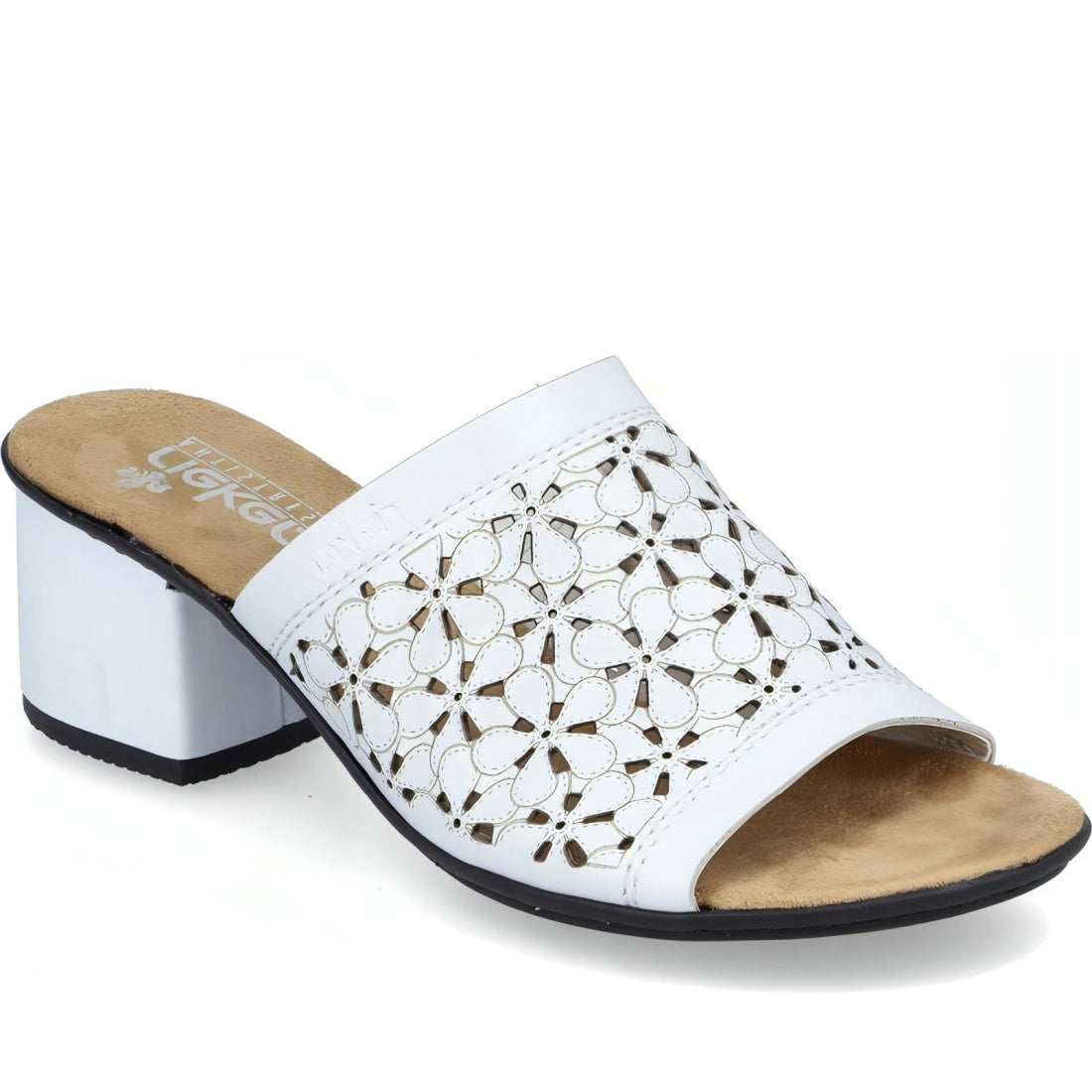 Rieker womens white casual open mules | Vilbury London