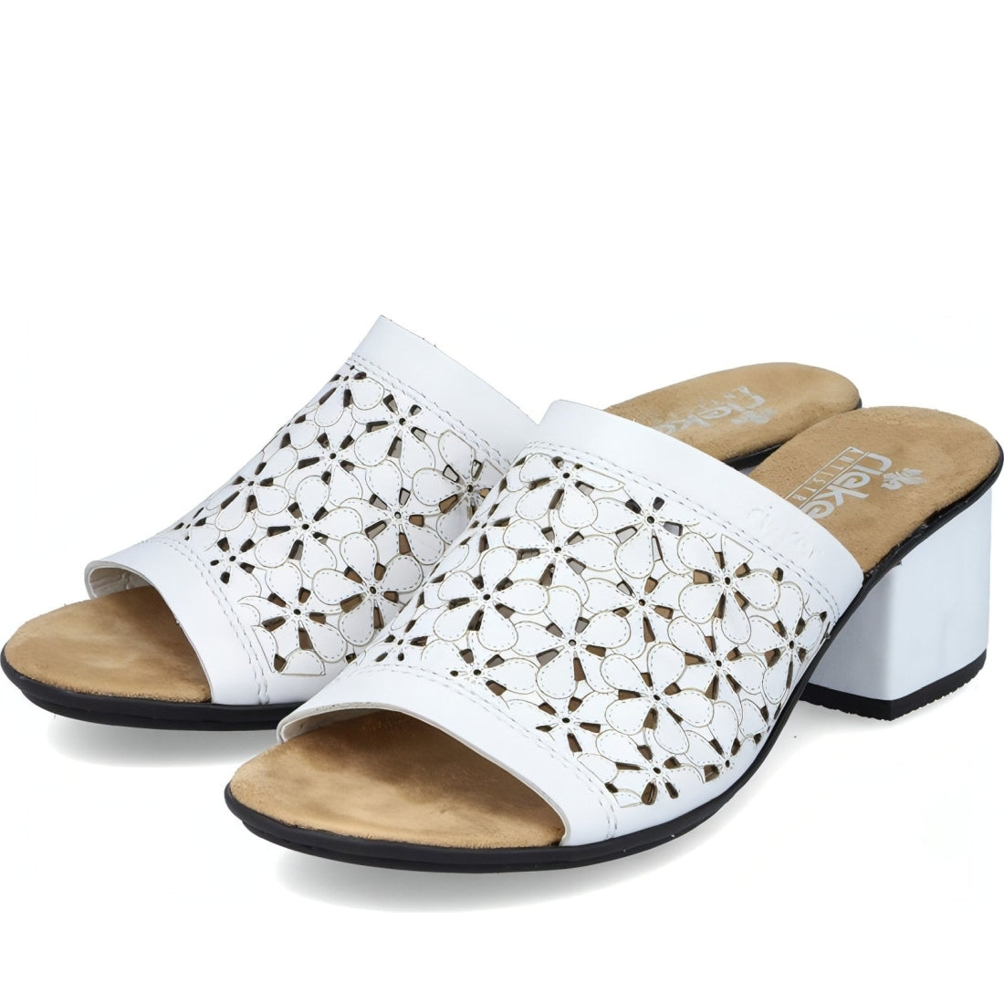 Rieker womens white casual open mules | Vilbury London