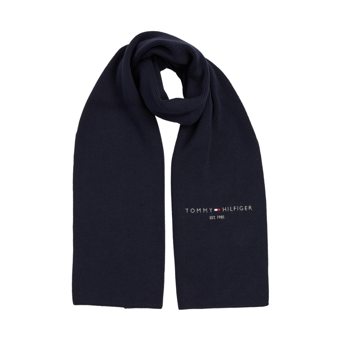 Tommy Hilfiger mens Space Blue horizon flat knit scarf | Vilbury London