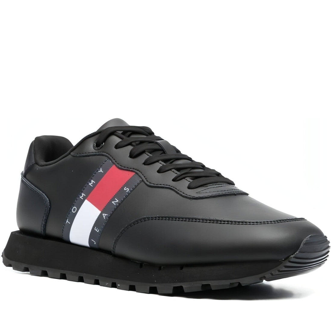 Tommy Jeans mens triple black jeans ess trainers | Vilbury London