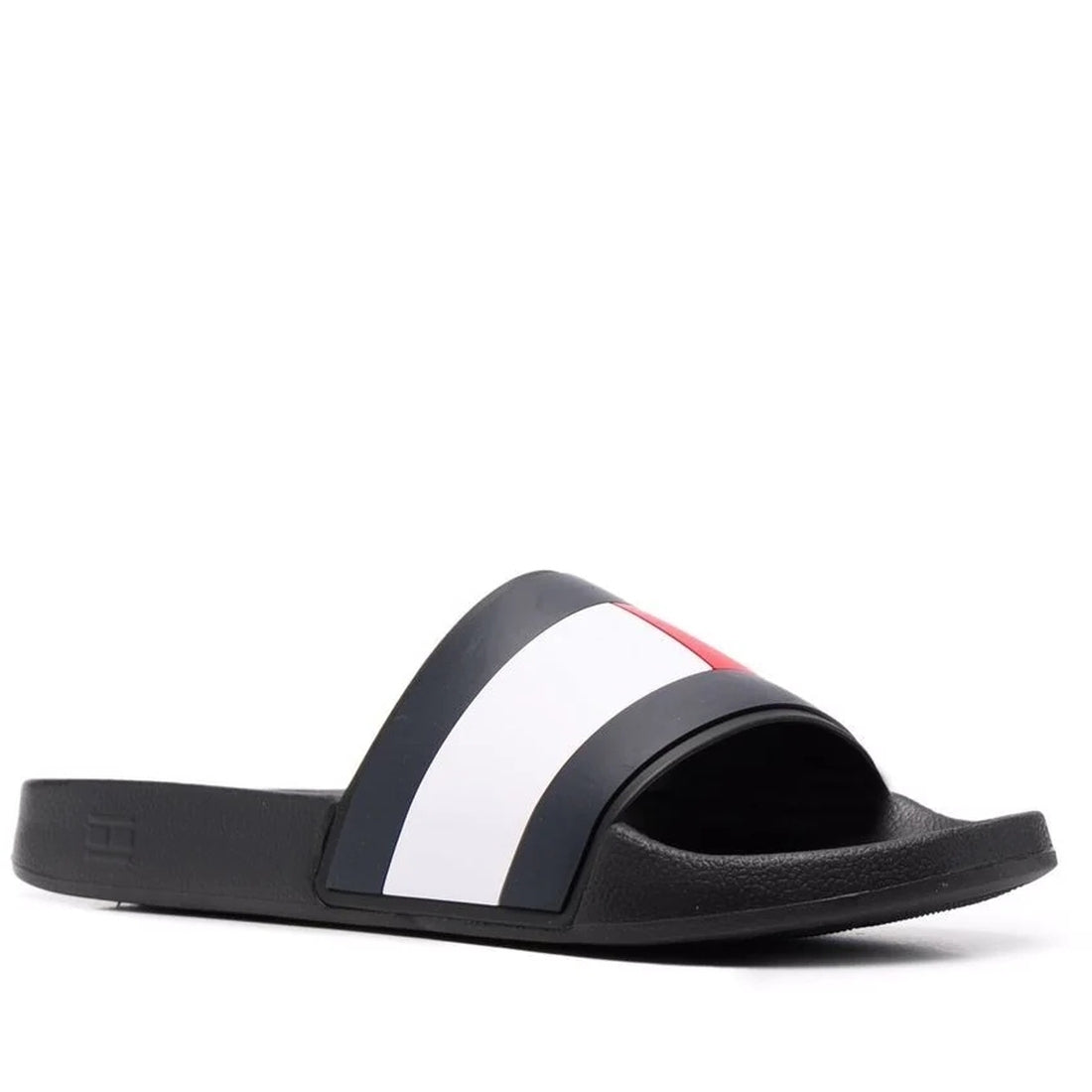 Tommy Hilfiger Mens Black rubber flag pool slide | Vilbury London