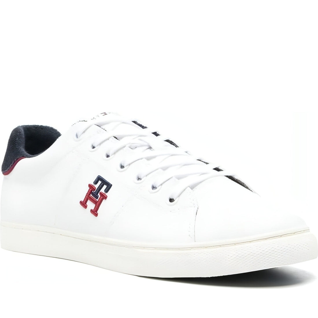 Tommy Hilfiger mens white core vulc varsity monogram trainers | Vilbury London