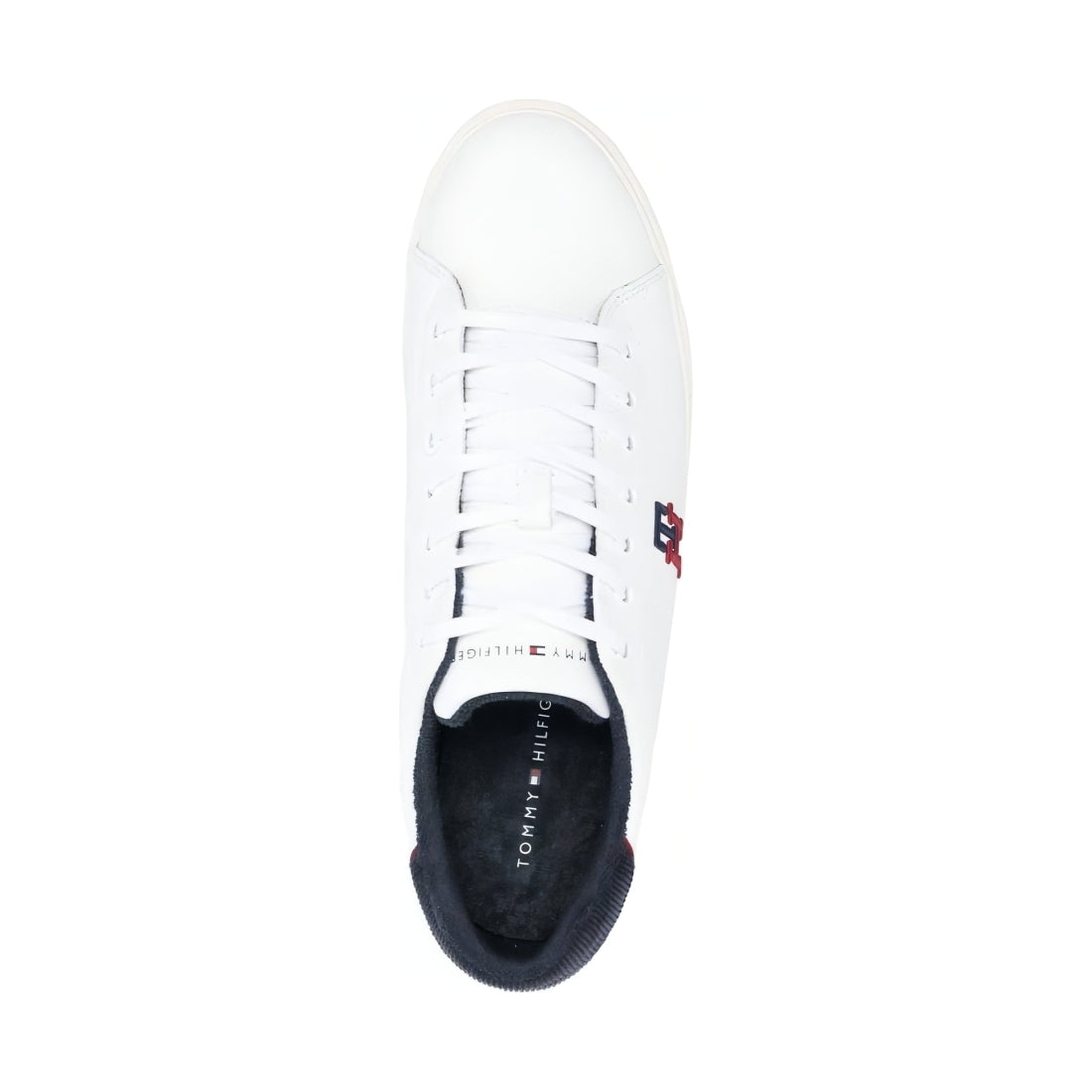 Tommy Hilfiger mens white core vulc varsity monogram trainers | Vilbury London