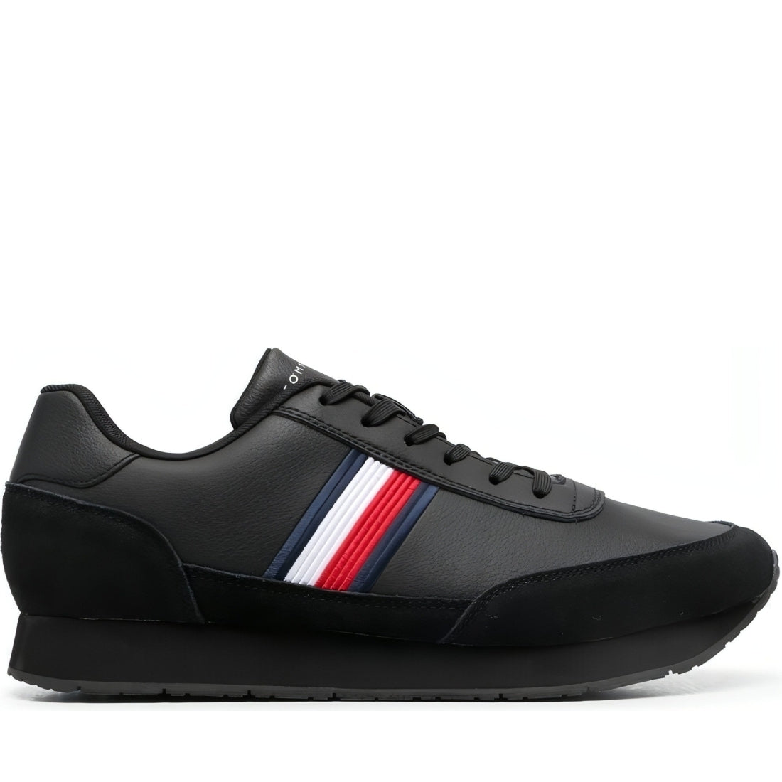 Tommy Hilfiger mens black core eva corporate lea trainers | Vilbury London