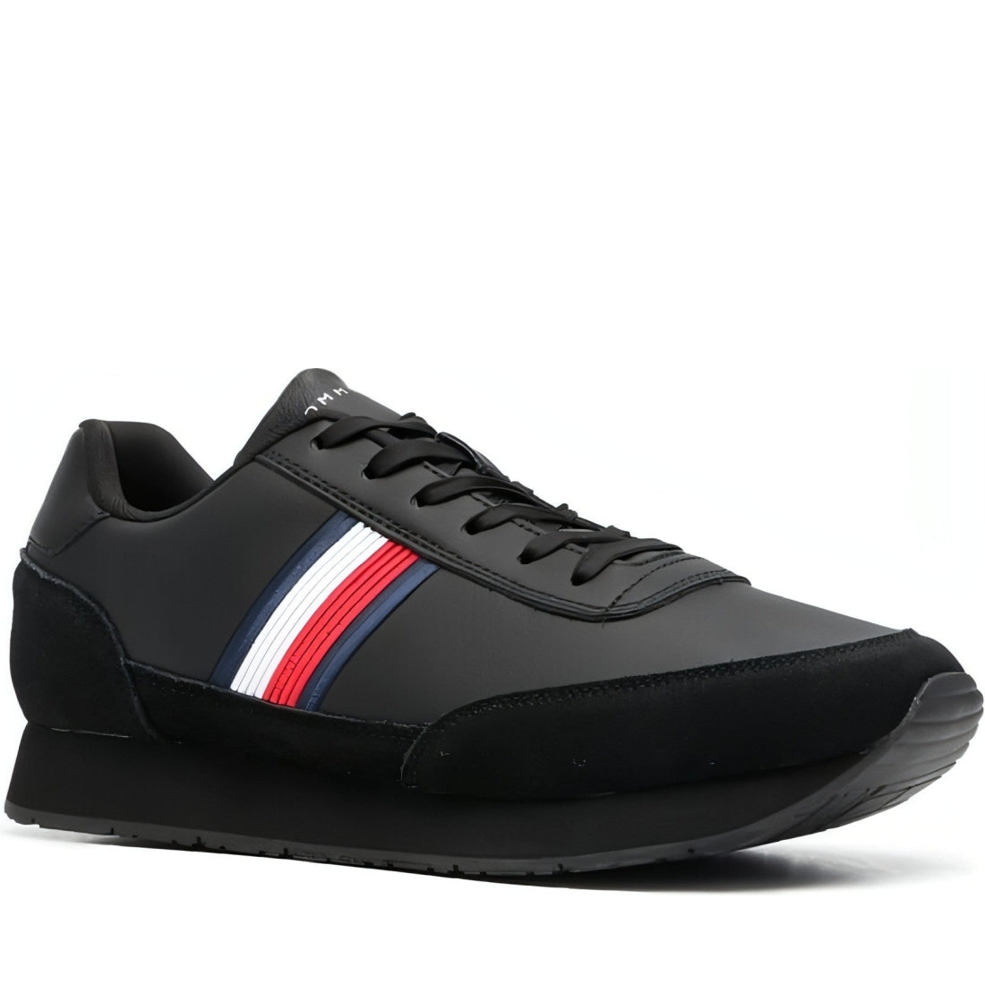 Tommy Hilfiger mens black core eva corporate lea trainers | Vilbury London