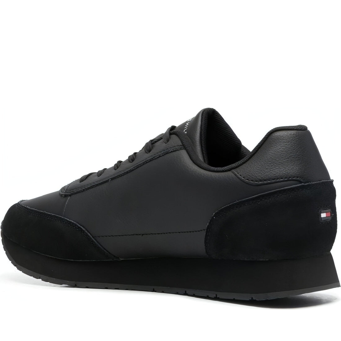 Tommy Hilfiger mens black core eva corporate lea trainers | Vilbury London