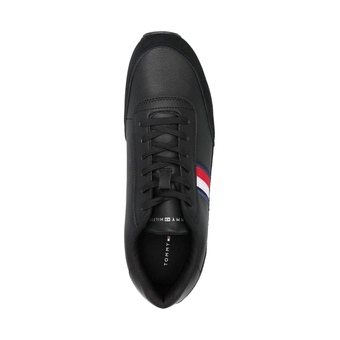 Tommy Hilfiger mens black core eva corporate lea trainers | Vilbury London