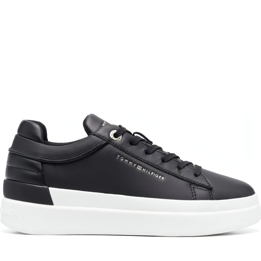 Tommy Hilfiger womens black, gold feminine elevated sneaker | Vilbury London