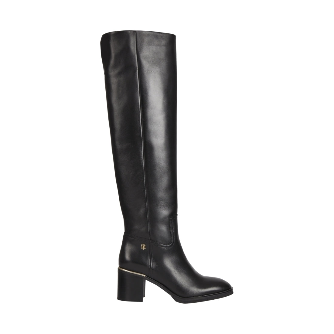 Tommy Hilfiger womens Black belt overknee boot | Vilbury London