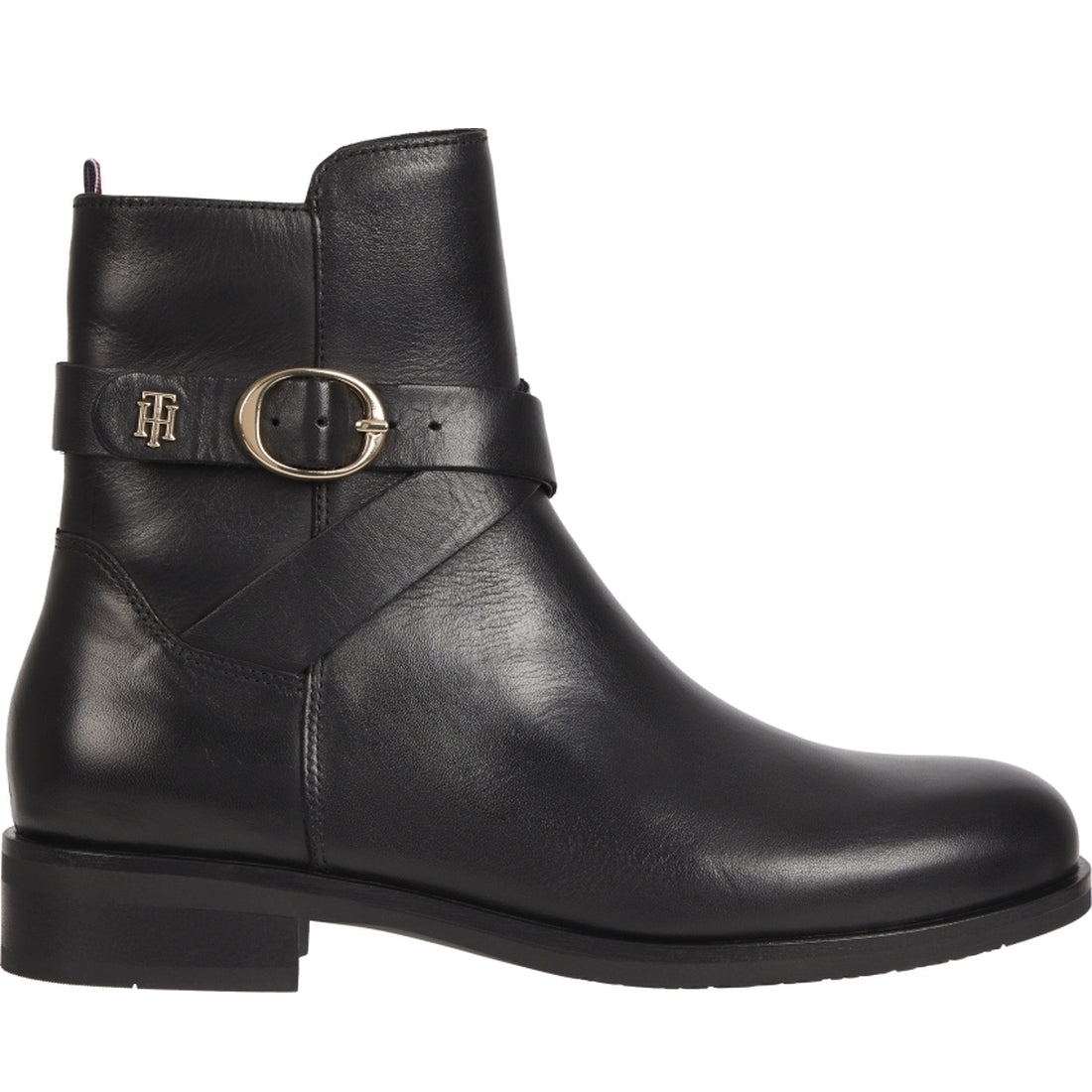 Tommy Hilfiger womens Black belt flat boot | Vilbury London