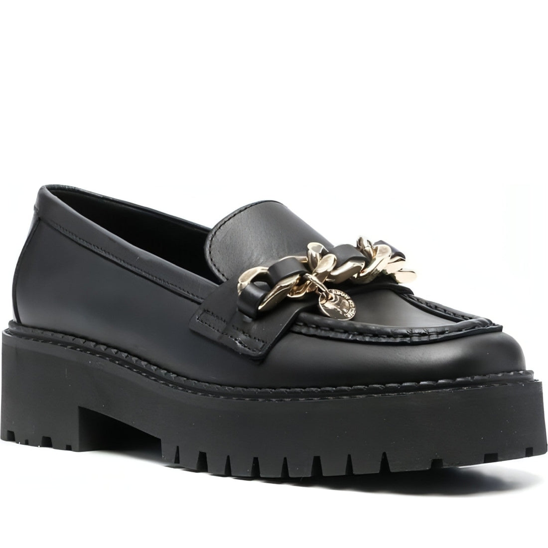 Tommy Hilfiger womens black chain chunky loafer | Vilbury London