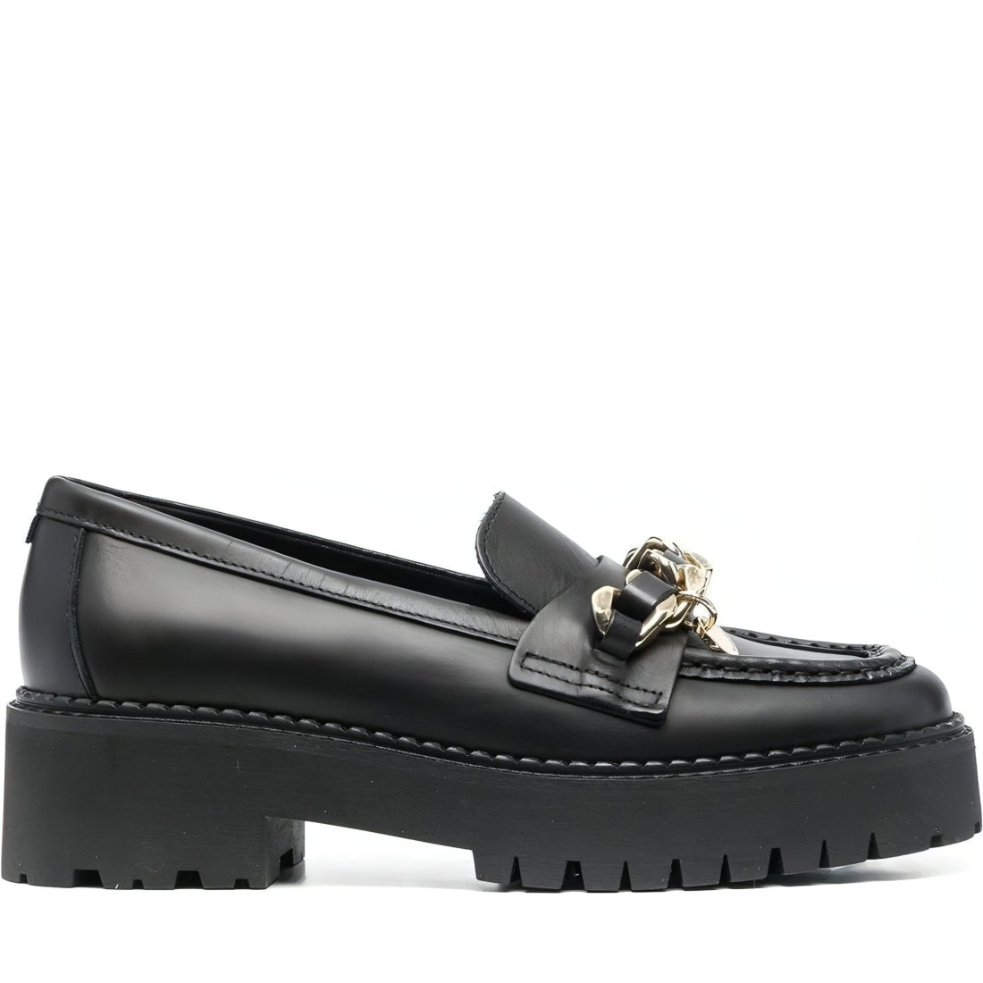 Tommy Hilfiger womens black chain chunky loafer | Vilbury London