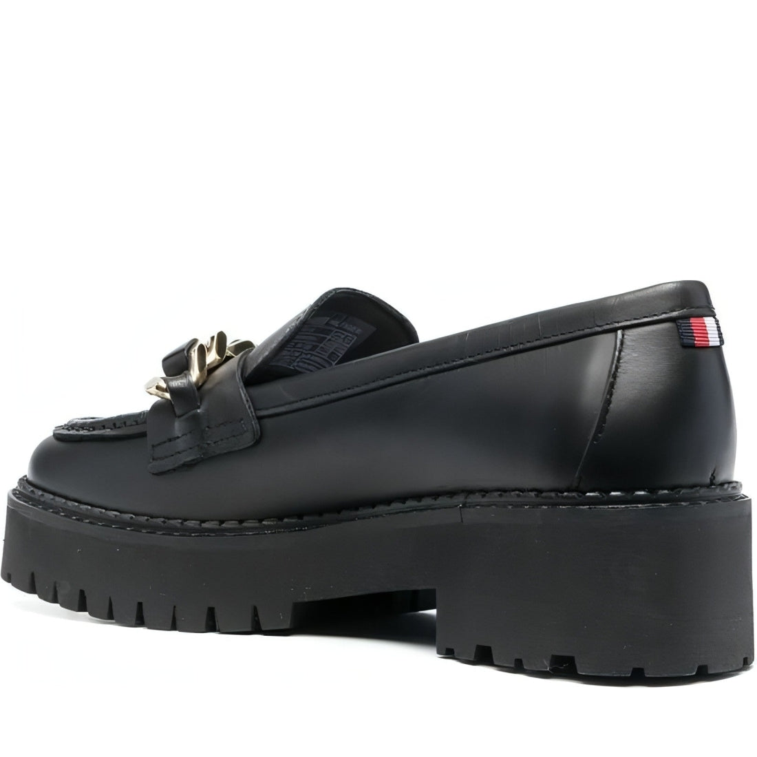 Tommy Hilfiger womens black chain chunky loafer | Vilbury London