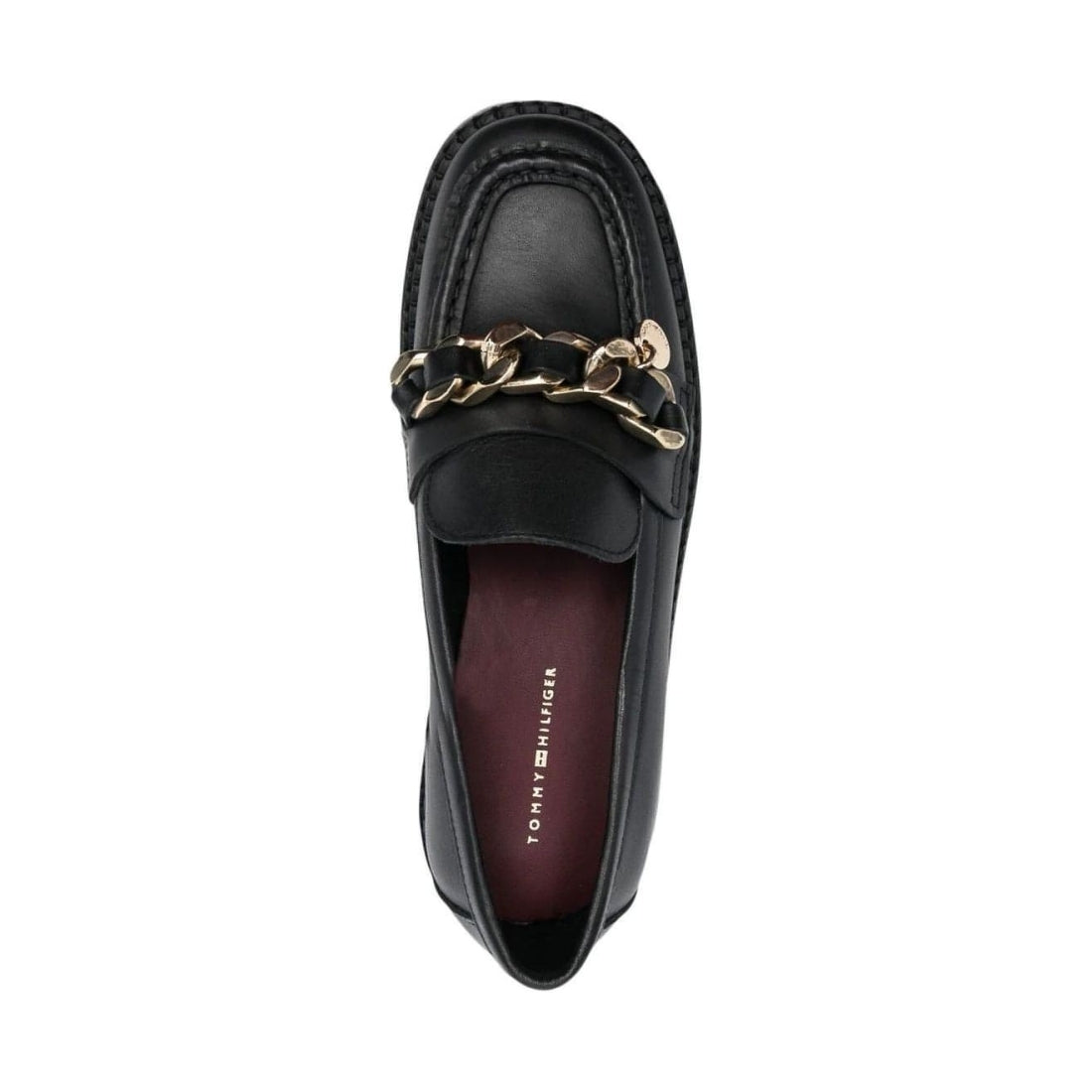 Tommy Hilfiger womens black chain chunky loafer | Vilbury London