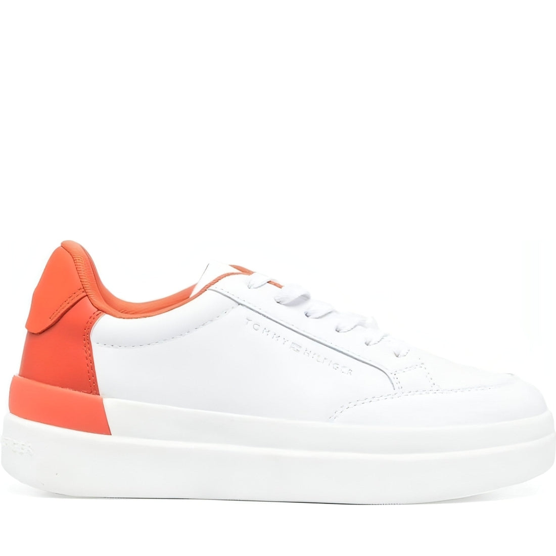 Tommy Hilfiger womens white, earth orange feminine sneaker with pop | Vilbury London