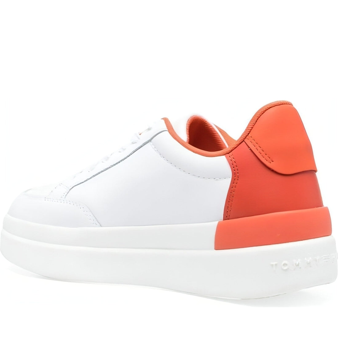 Tommy Hilfiger womens white, earth orange feminine sneaker with pop | Vilbury London