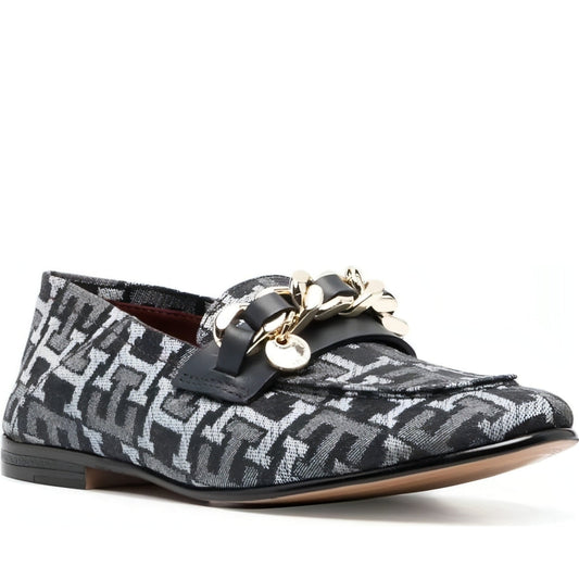 Tommy Hilfiger womens denim monogram chain loafer denim | Vilbury London